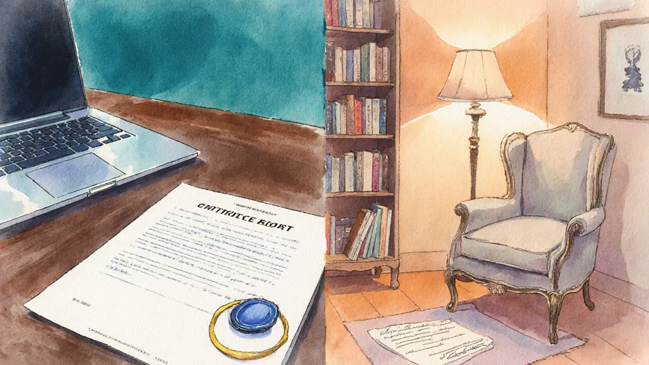 Illustration split between an agency office and an independent escort’s studio.