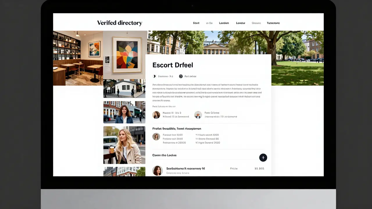 A verified escort profile on a professional website with multiple authentic photos and detailed client reviews.