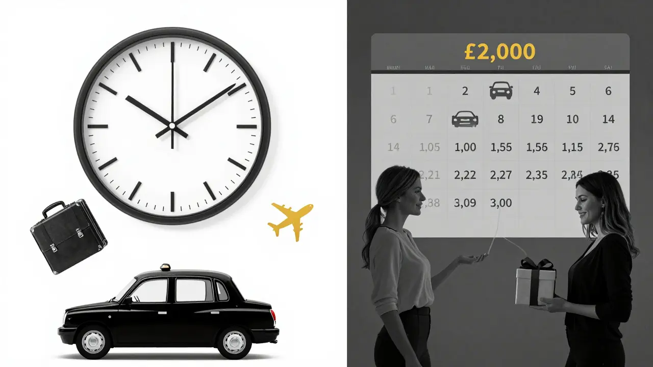 A conceptual split image showing hourly payments on one side and monthly support on the other, contrasting transactional and relational dynamics.