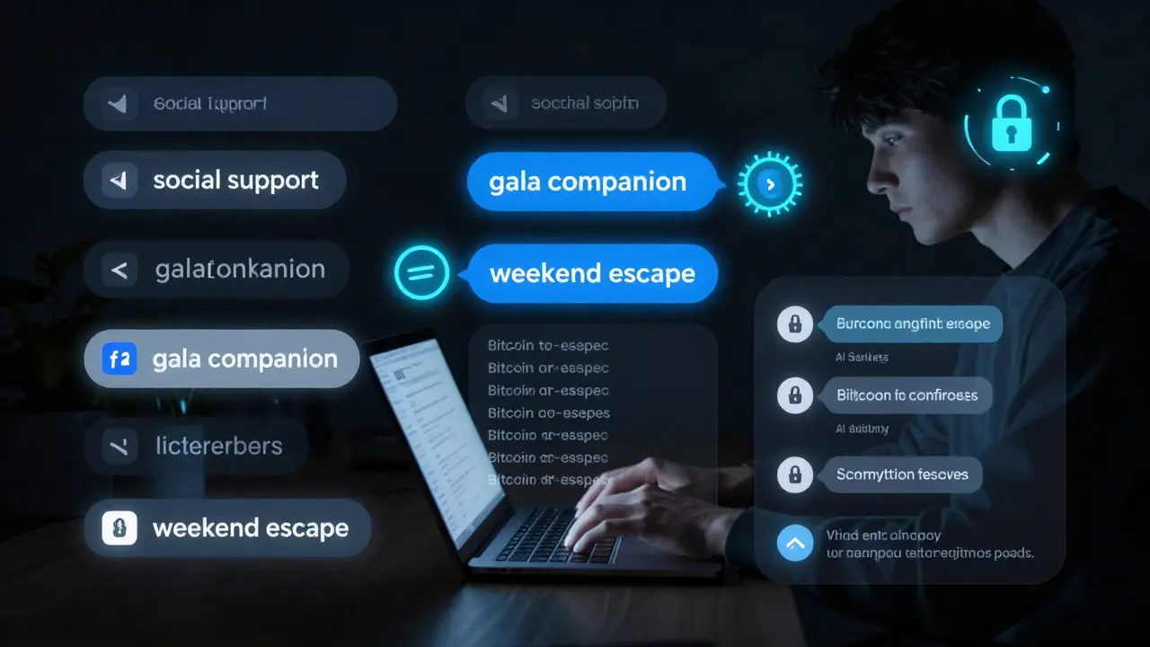 A digital interface shows encrypted messages and crypto payments, symbolizing the tech-driven, discreet nature of modern escort services in Milan.