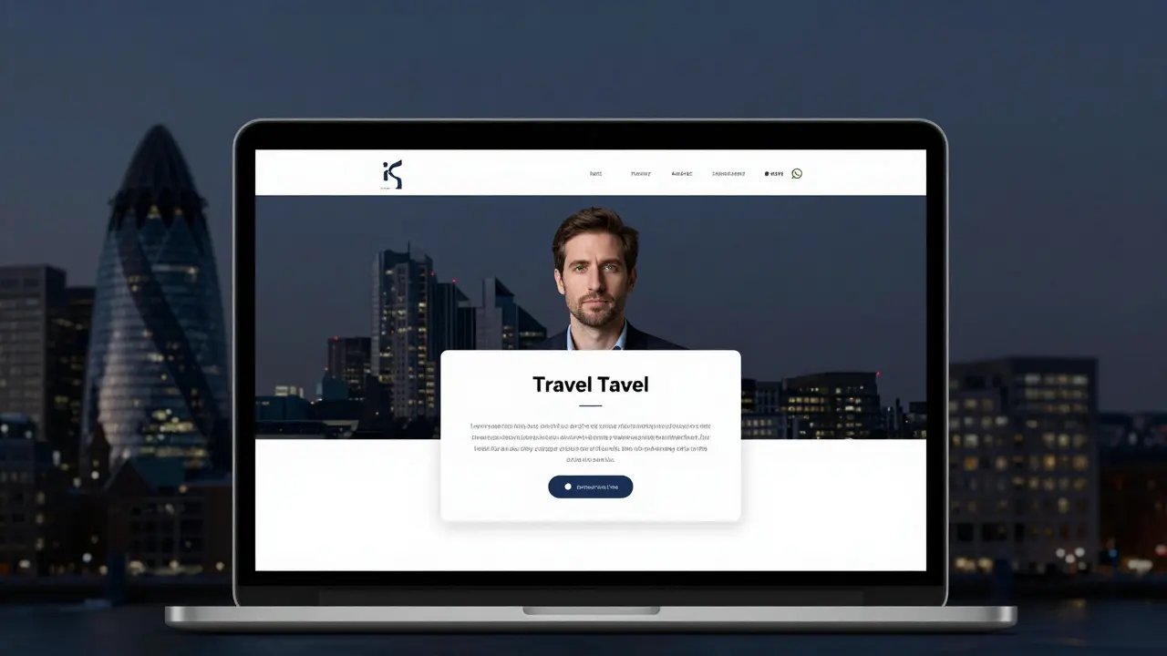 A minimalist escort profile on a laptop screen with verified badge and professional photo.