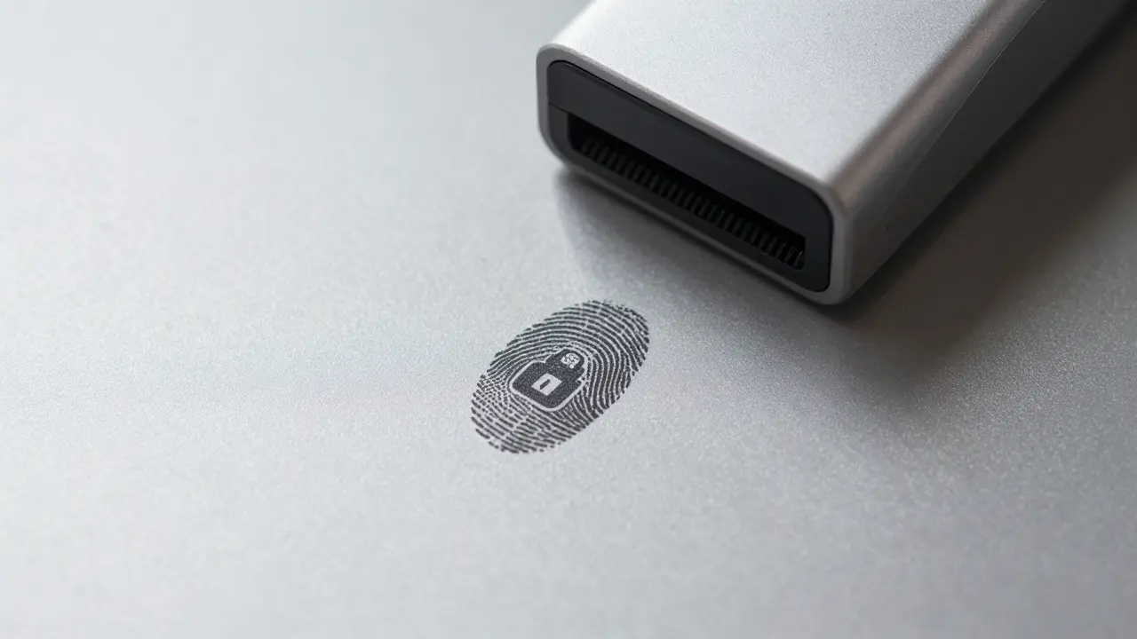 Fingerprint scanner with lock symbol on surface