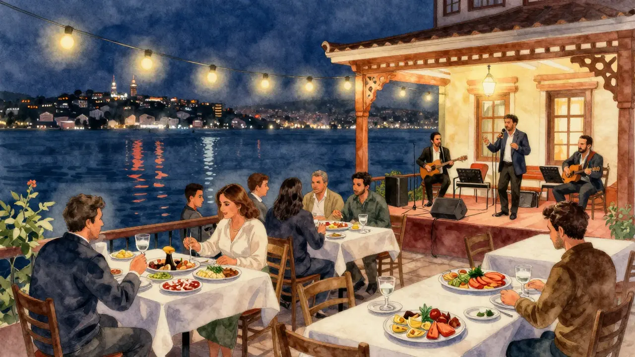 Traditional meyhane in Kumkapı with live music and meze plates.