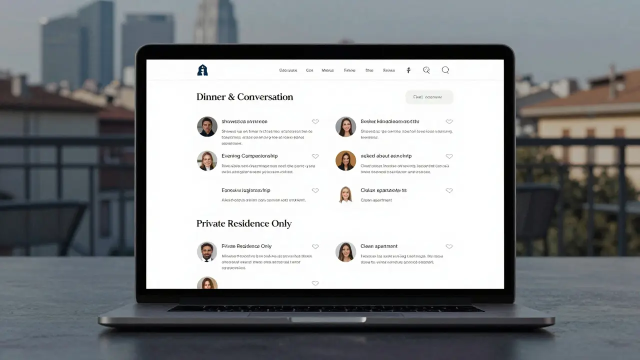 A professional website on a laptop showing clear escort services and real client reviews, no exaggerated claims.