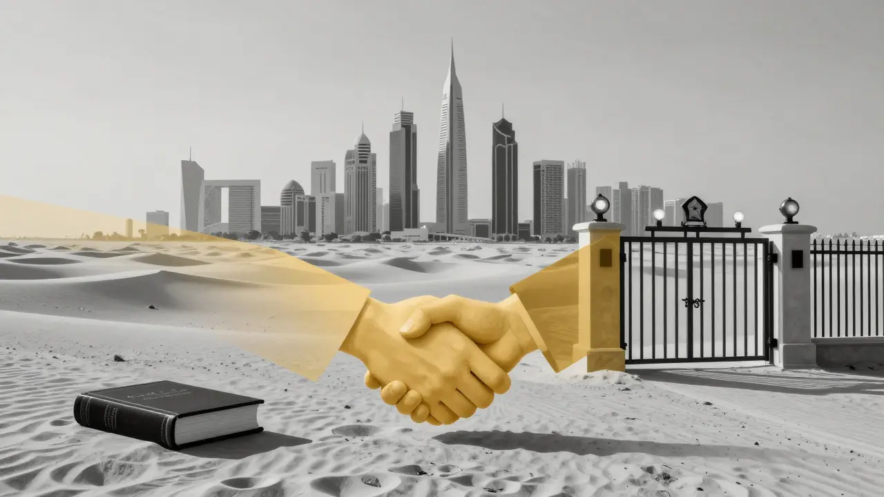 A symbolic split landscape showing lawful companionship on one side and legal consequences on the other, with a golden dividing line.